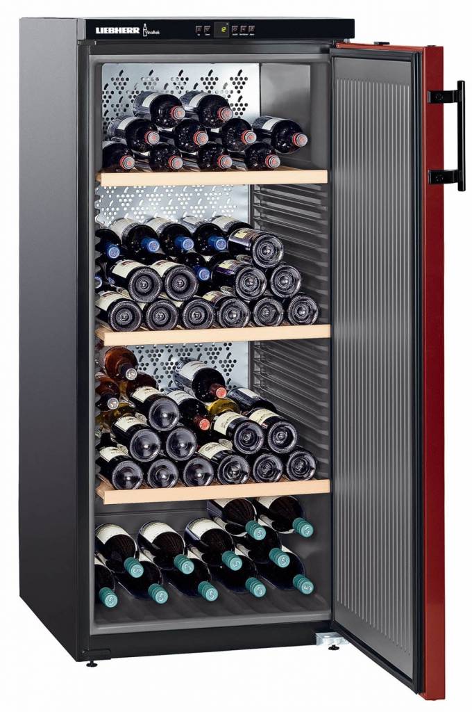 Wijnkoelkast Zwart/Bordeaux Rood - Dichte Deur | 164 Flessen | Liebherr | 322 Liter | WKr 3211 | 60x74x(h)135cm