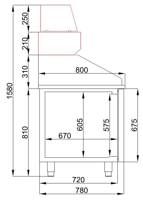 roestvrijstalen pizzatafel - circulerende lucht - 2 deuren - 1550x800x(h)1080mm