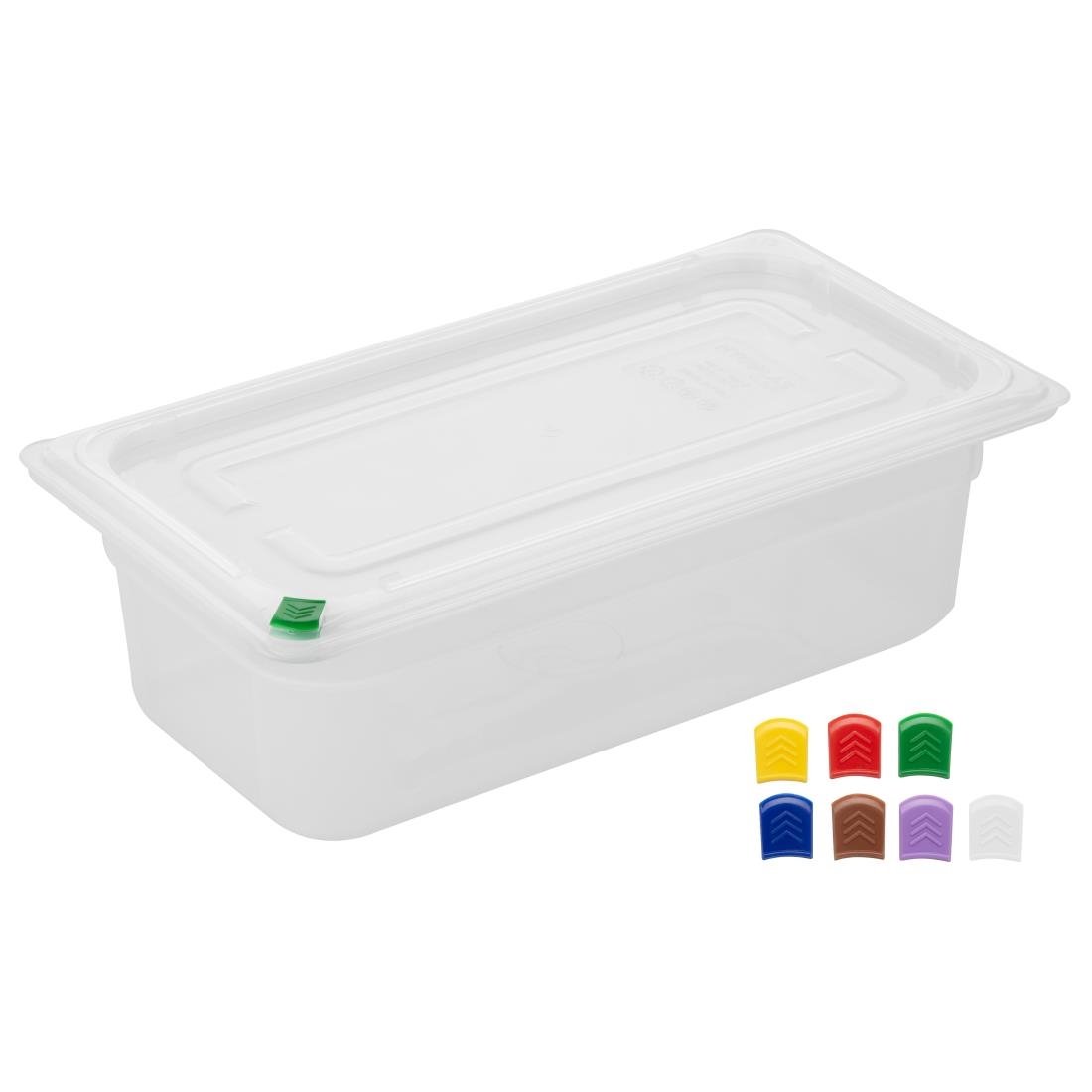 Bacs PP Hygiplas Click GN 1/3 avec couvercles et 7 clips de couleur 100mm 3,6L (lot de 4)