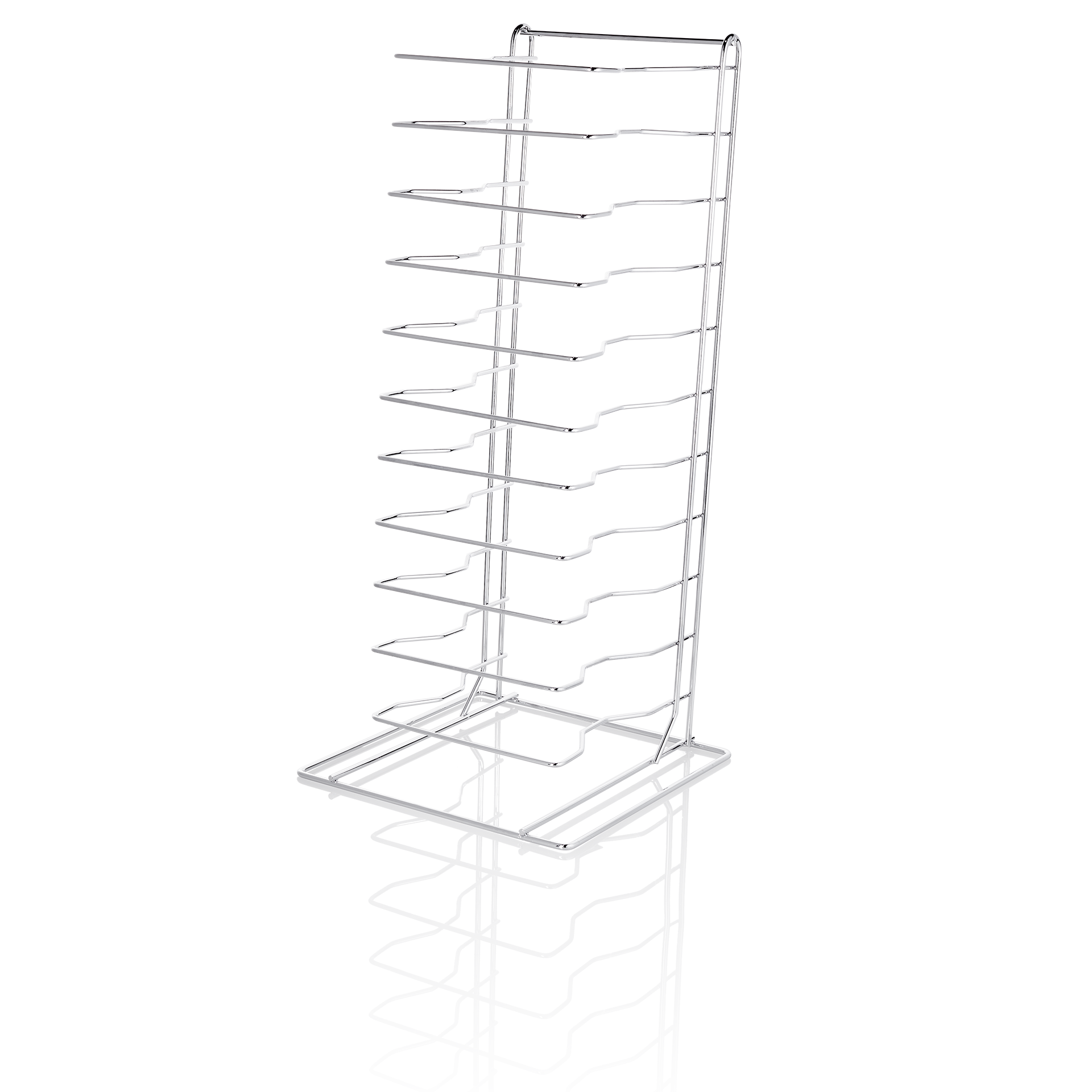 Pizzaplaathouder voor 11 pizzaplaten, 30,5 x 30,5 x 69 cm, gechromt
