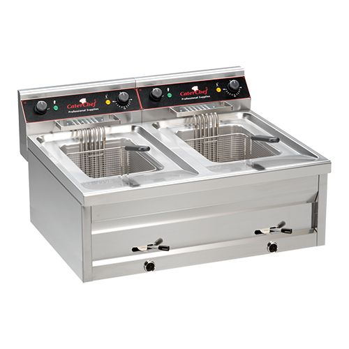 Elektro-Friteuse - Edelstahl - 12L+12L - 32(h)x70x80cm