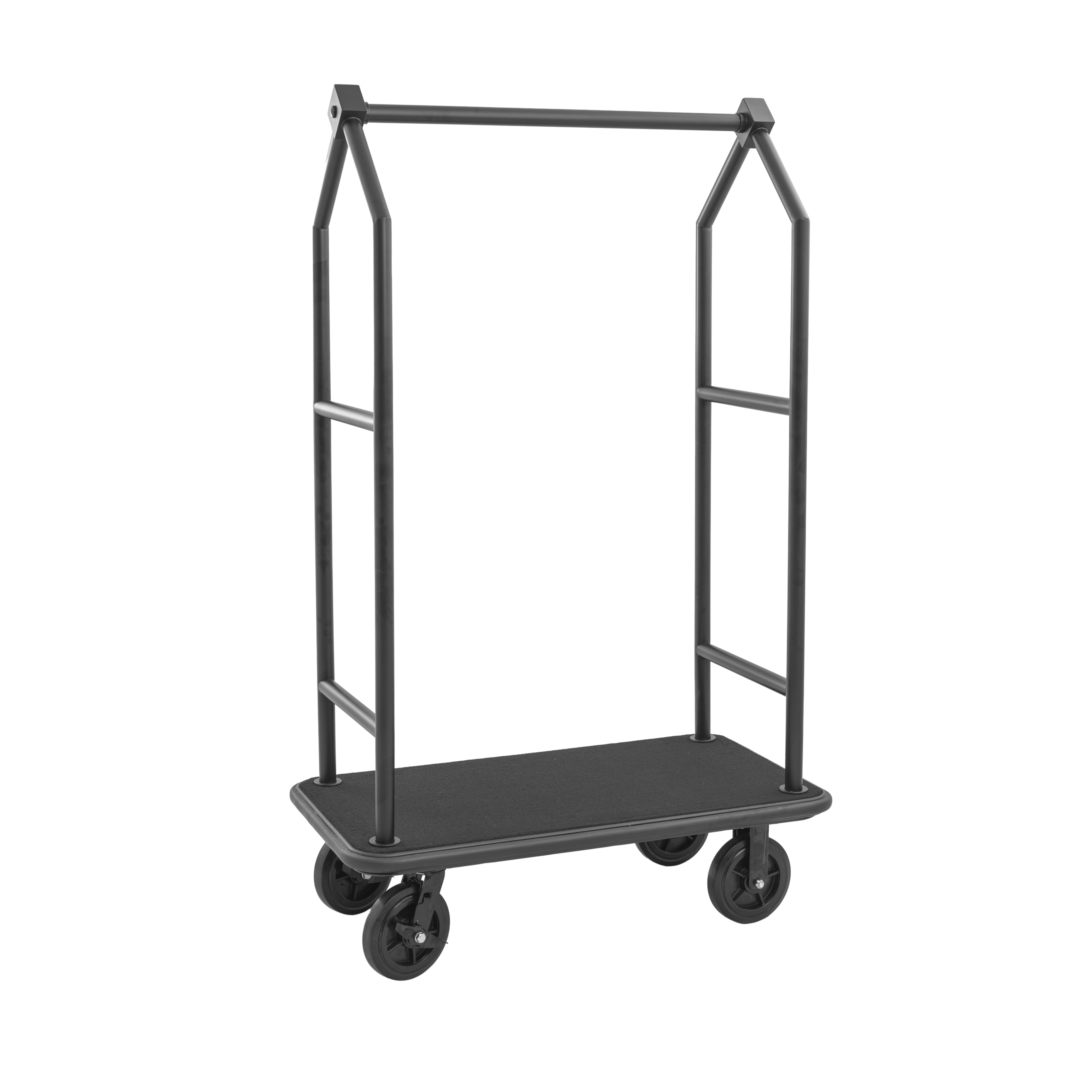 Bagagewagen VOYAGER, 112 x 65 x 190 cm, zwart, zwart tapijt, roestvrij staal 18/8