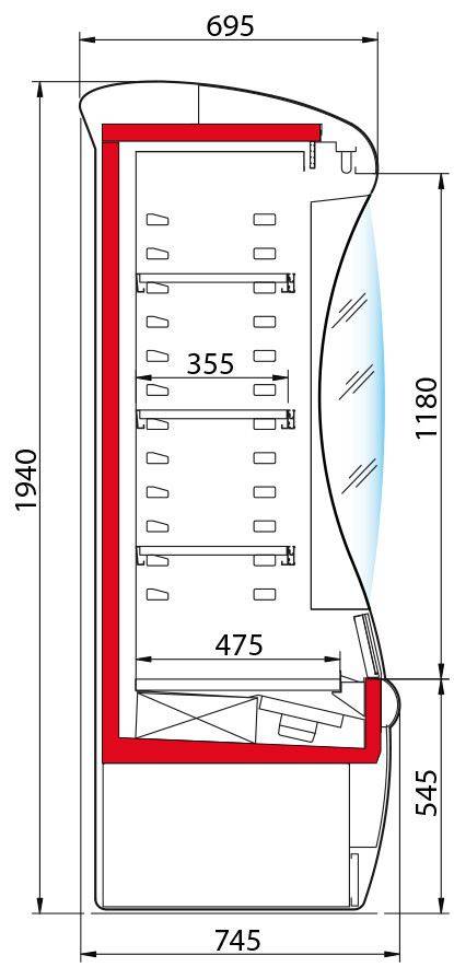 Wandkühlregal mit Rollo | Alcor 130 | Steckerfertig | 137x74,5x(h)194cm