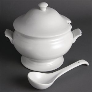 Terrine à Soupe Et Louche - Porcelaine Blanche - 2500ml 