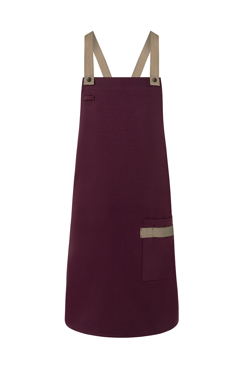 Latzschürze Urban-Look mit Kreuzbändern und Tasche - Aubergine