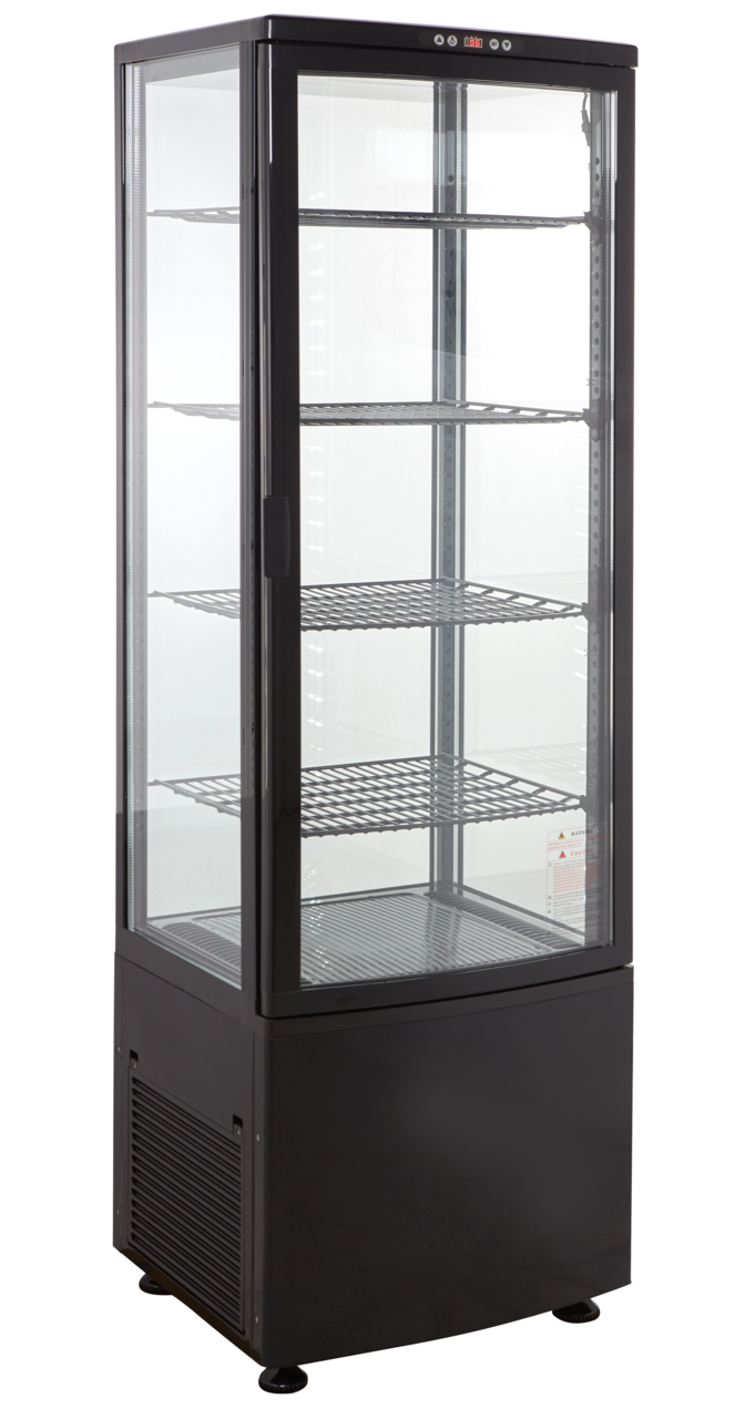 Koelvitrine ECO 235 liter, LED-verlichting, 4 roosters, zwarte uitvoering