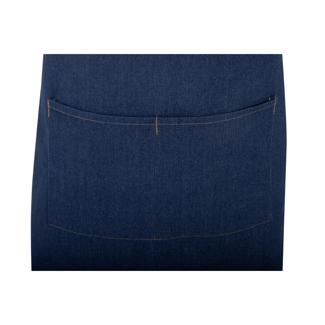 Southside Schürze in kurzer Länge mit X-Rücken Denim Blau mit Tan-Trägern Southside Schürze in kurzer Länge mit X-Rücken Denim Blau mit Tan-Trägern