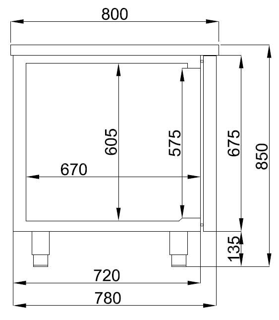 Bakkerij Koelwerkbank RVS - 3 deuren - 2100x800x(h)850mm