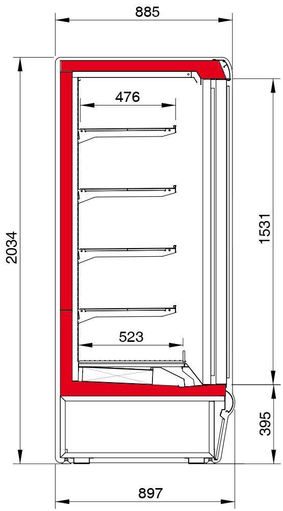 Wandkühlregal | Klapptüre aus Glas | Steckerfertig | 133x89,7x(h)203.4cm