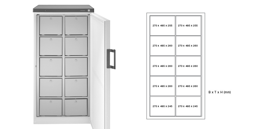 Fächerkühlschrank | Verteilt in abschließbaren Schubladen | 750x730x(h)1640mm | Erhältlich in 2 Größen