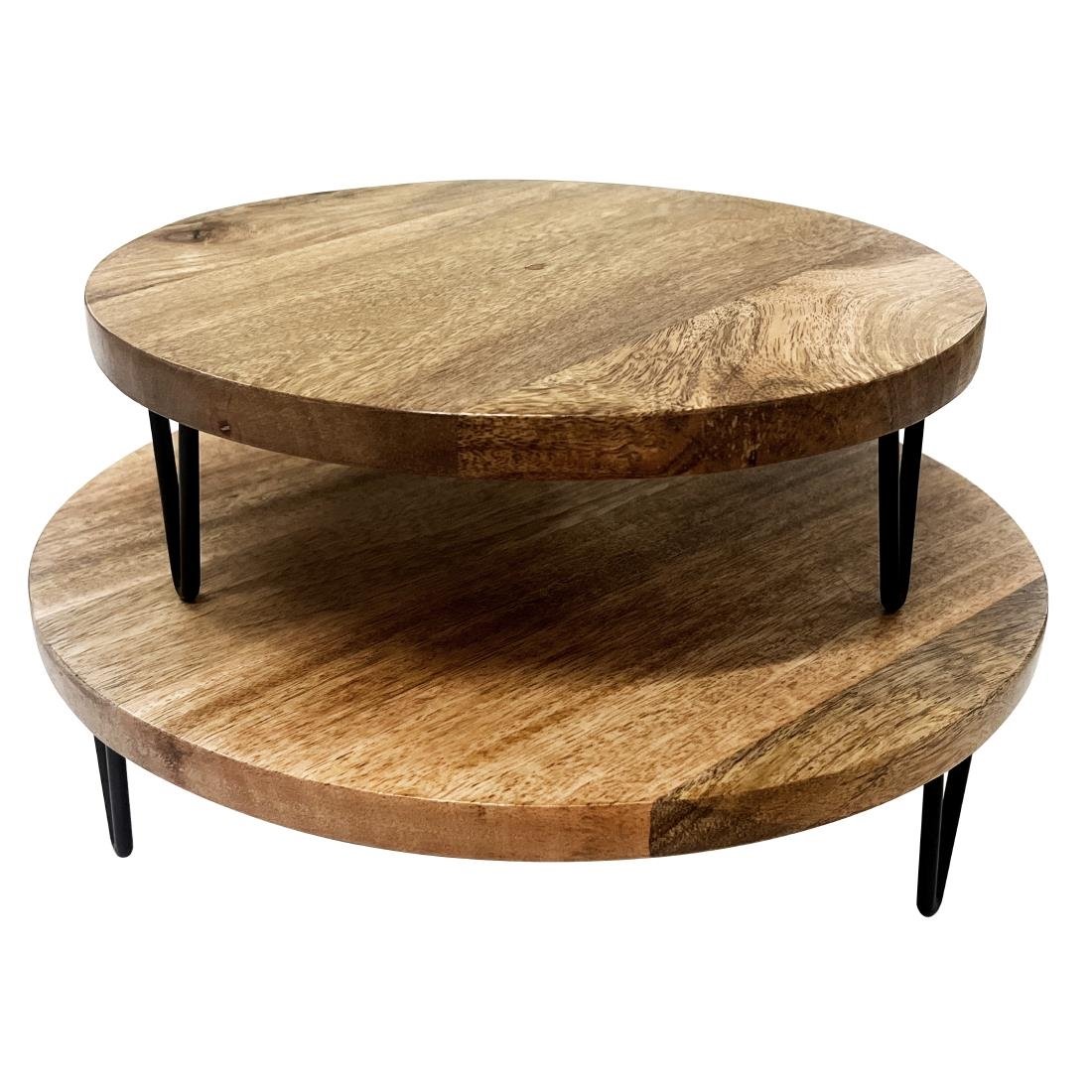 Support de présentation rond en bois de manguier avec pieds en métal Olympia 250x80mm Support de présentation rond en bois de manguier avec pieds en métal Olympia 250x80mm