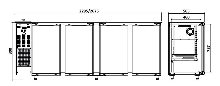 Refroidisseur de Bouteilles | 4 portes | 783 litres | 2675x565x890/905 mm 