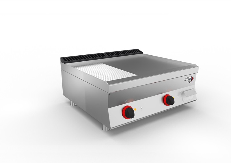 SOFRACHEF - Top plancha électrique - L  800 mm - AISI 430 2/3 lisse + 1/3 rainurée - 7STP8ALRE
