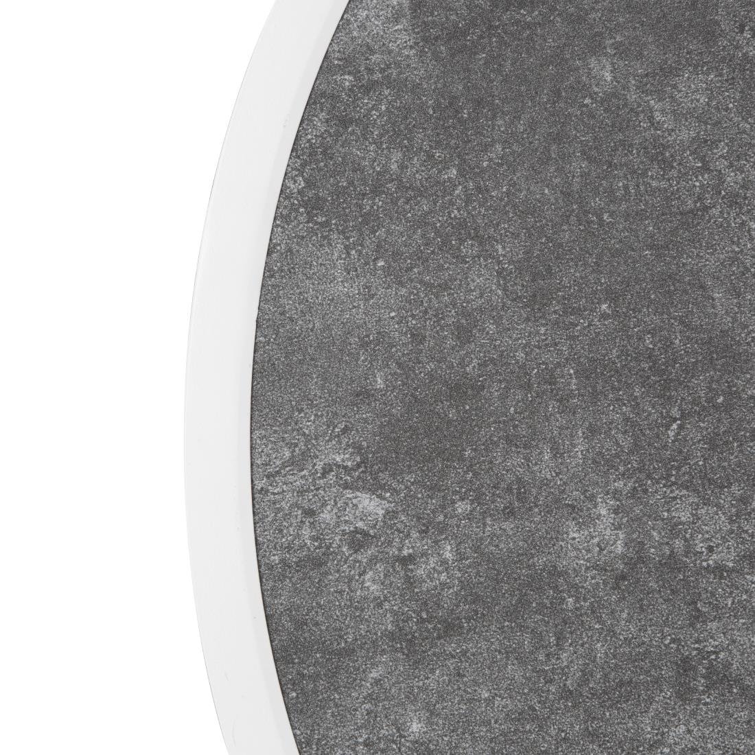 Plateau de table extérieur rond en verre trempé Bolero effet pierre foncée bord blanc 580mm