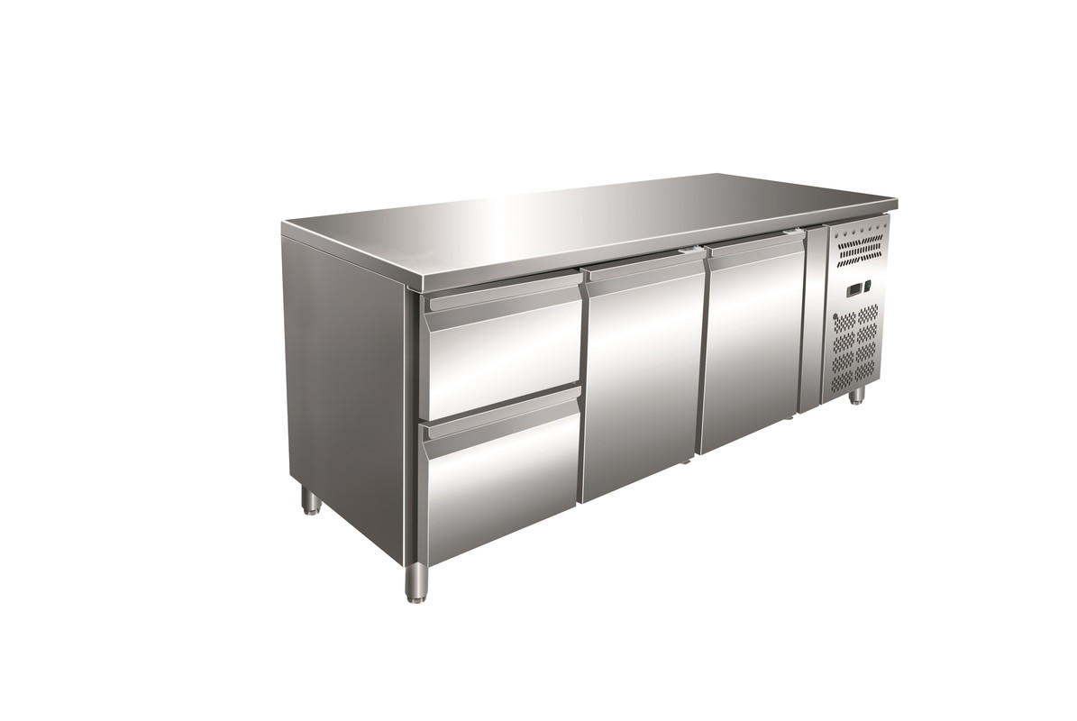 Gastro-Inox RVS GN-Kühlwerkbank mit 2 Türen und 2 Schubladen, zwangsgekühlt