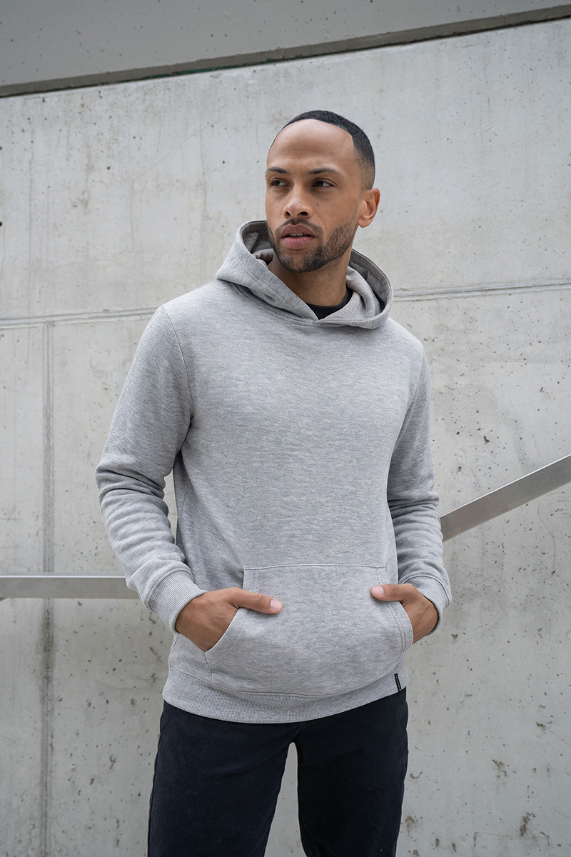 Herren Workwear Sweat Hoodie Soft-Face, aus nachhaltigem Material - Platingrau Meliert - L