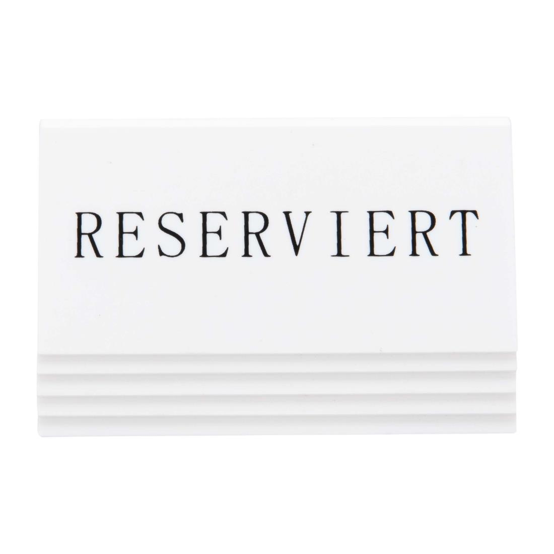 Securit Reserveringstafelstandaards met Duits: 'Reserviert' Witte acryl standaarden met zwart lettertype (box 5)
