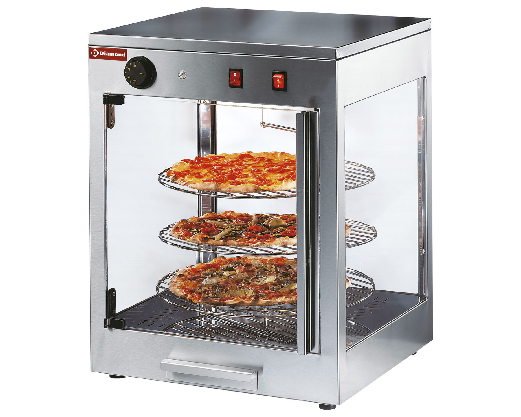 Verwarmde draaiende vitrine - 3 plateaus Ø380mm