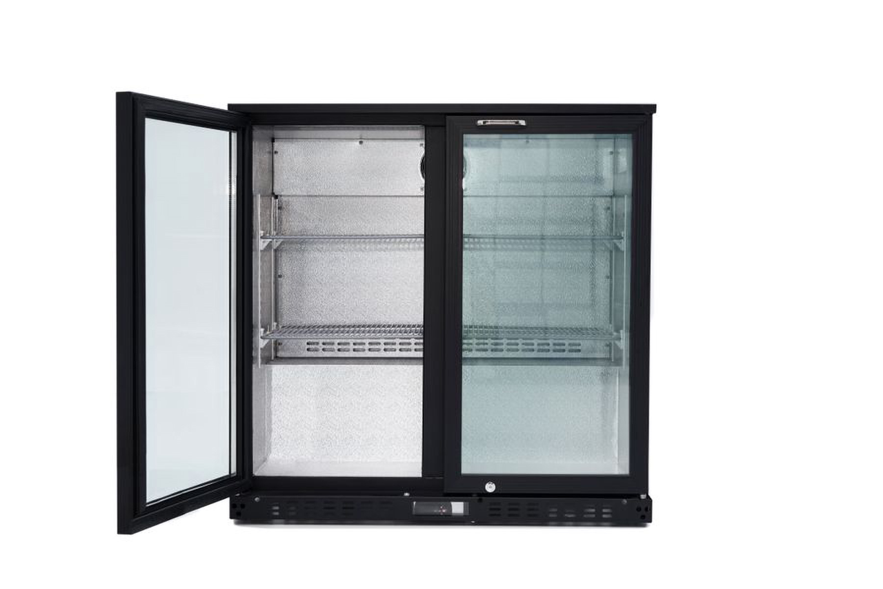 Armoire à boissons ECO 230 noire avec portes battantes, éclairage LED, encastrable sous plan de travail