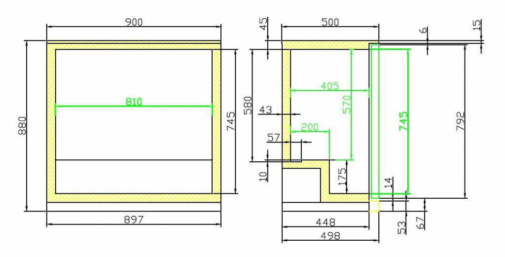 Barkühlschrank | 2 Glastüren  | 198 Liter  900x500x(h)900mm | LED