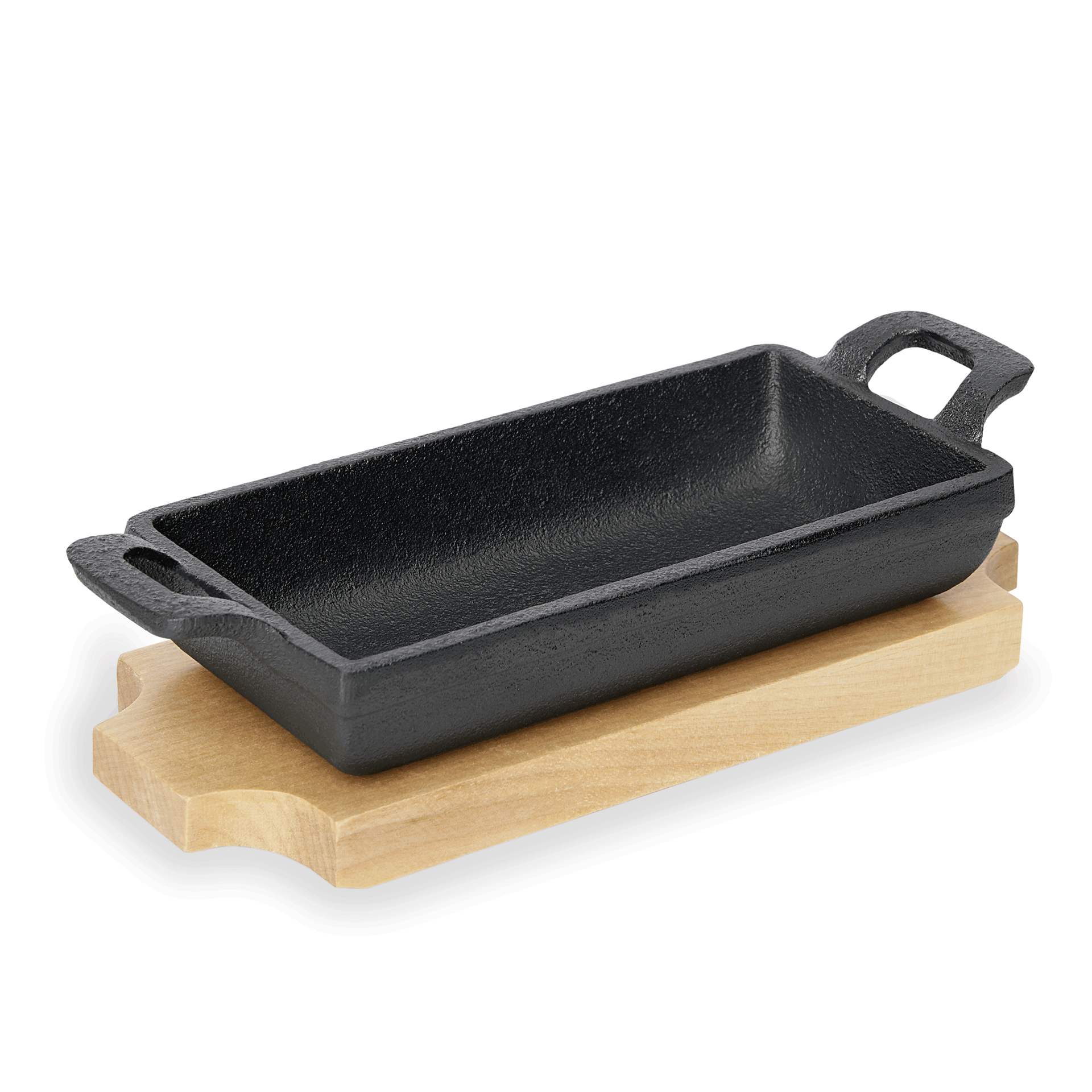 Mini serveerpannetje IRON DINING, met houten onderzetter, 18 x 9,5 x 3 cm, gietijzer, hout