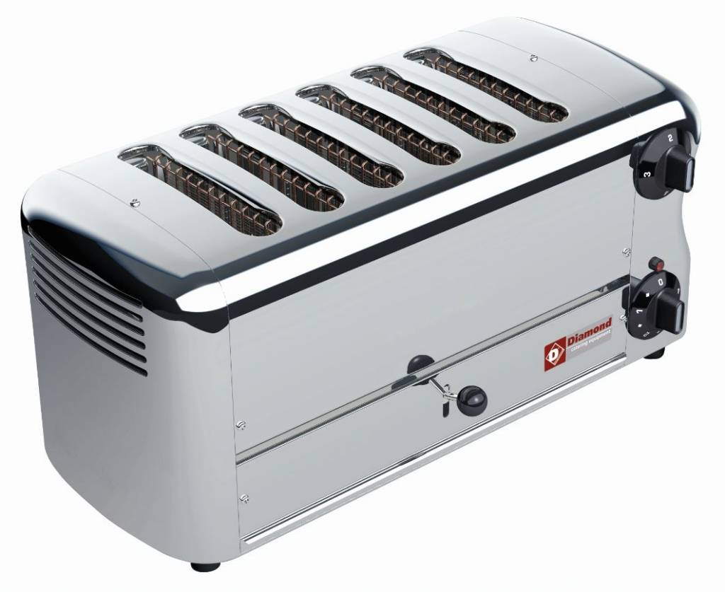 6 Sneden Toaster Professioneel | Zilver - timer met hoorbaar alarm - 45,5x22x(H)21cm - 3300W