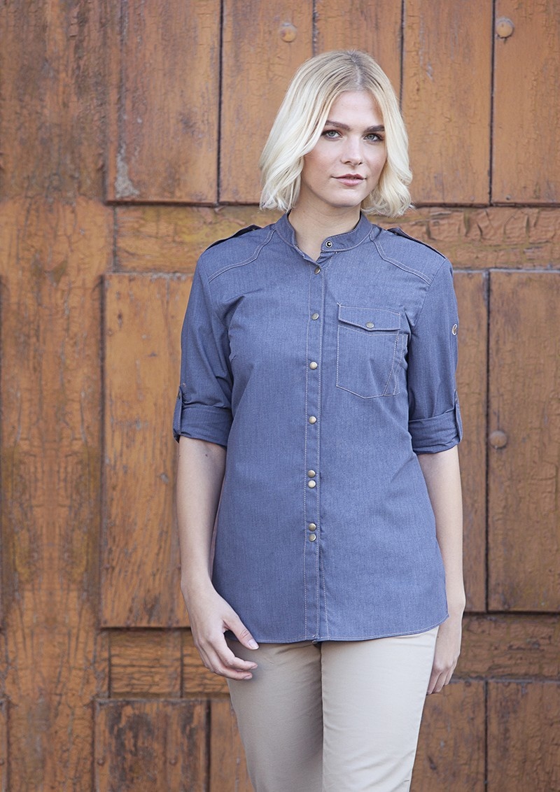 Damenkochhemd Jeans-Style | Vintage Blue | 65% Polyester / 35% Baumwolle | Erhältlich in 9 Größen