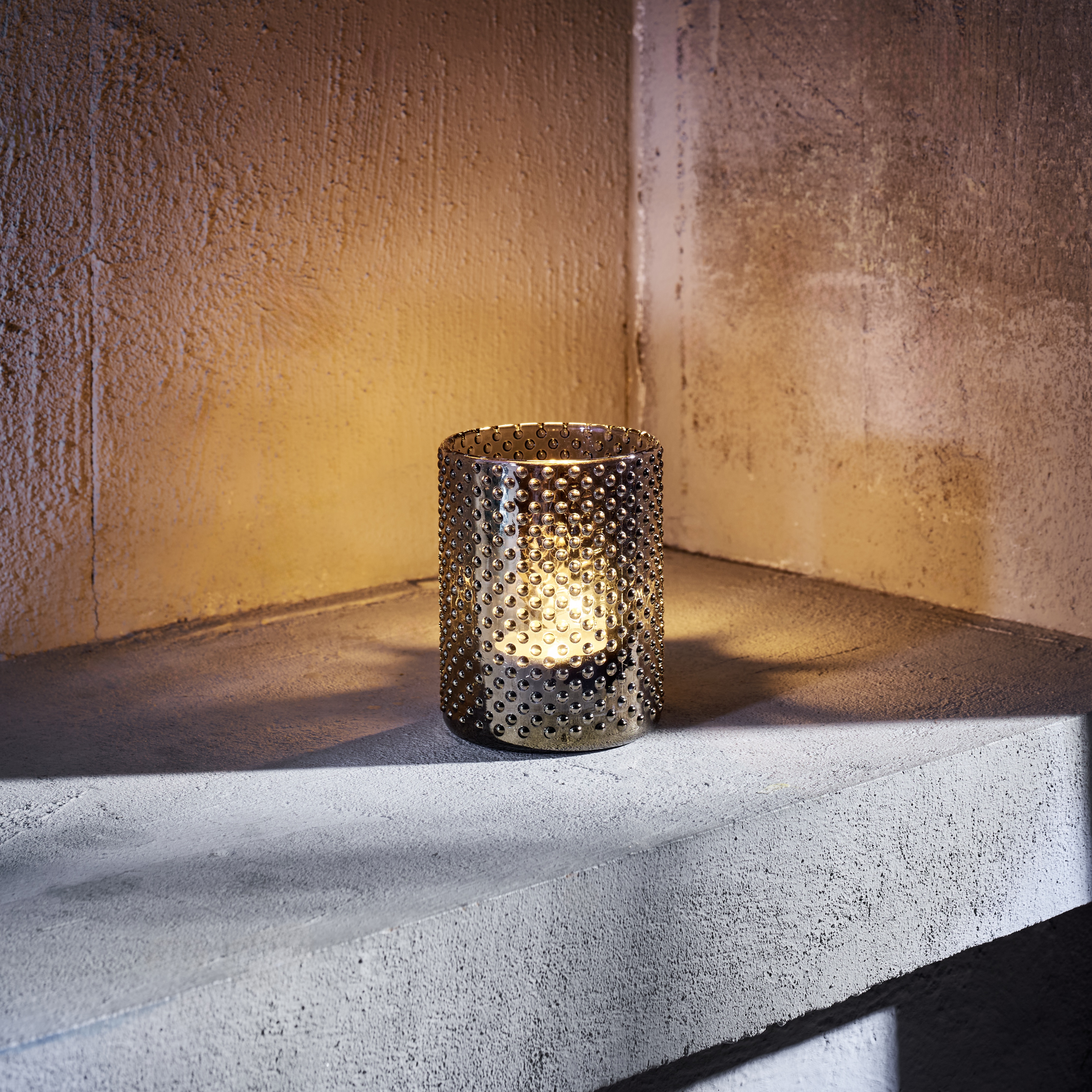 Nubs metalen cilinder YUYU, Ø 8 cm, hoogte 10 cm, glas