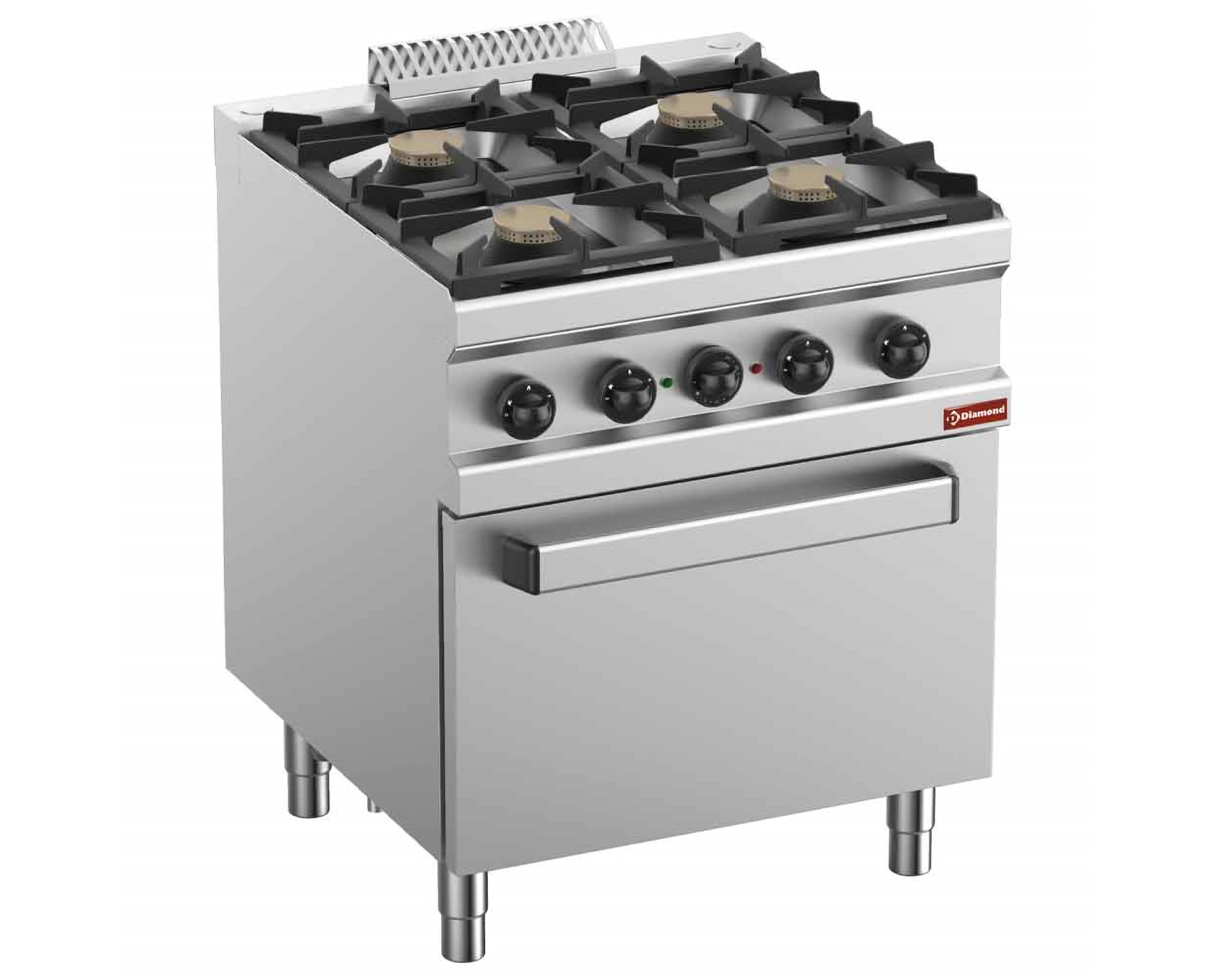 Gasfornuis 4 branders, elektrische convectie-oven GN 1/1 - 700x700x(h)850mm