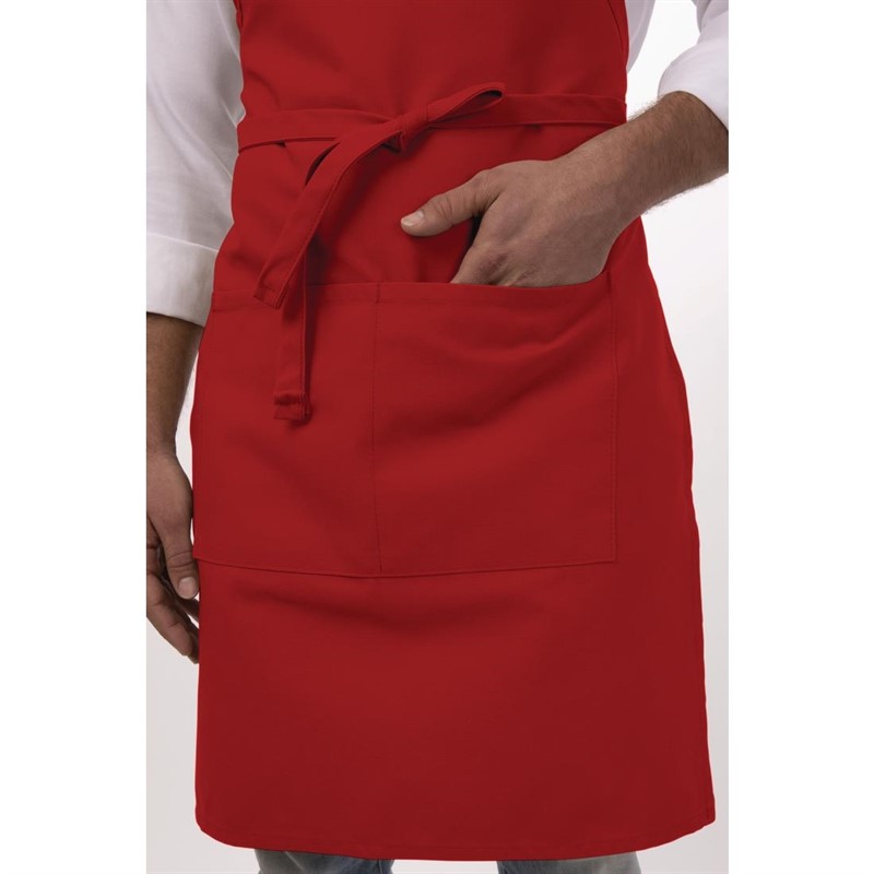 Tablier Bavette Chef Works + Tour De Cou Réglable + Double Poche - 860(L)x610(l)mm - Rouge