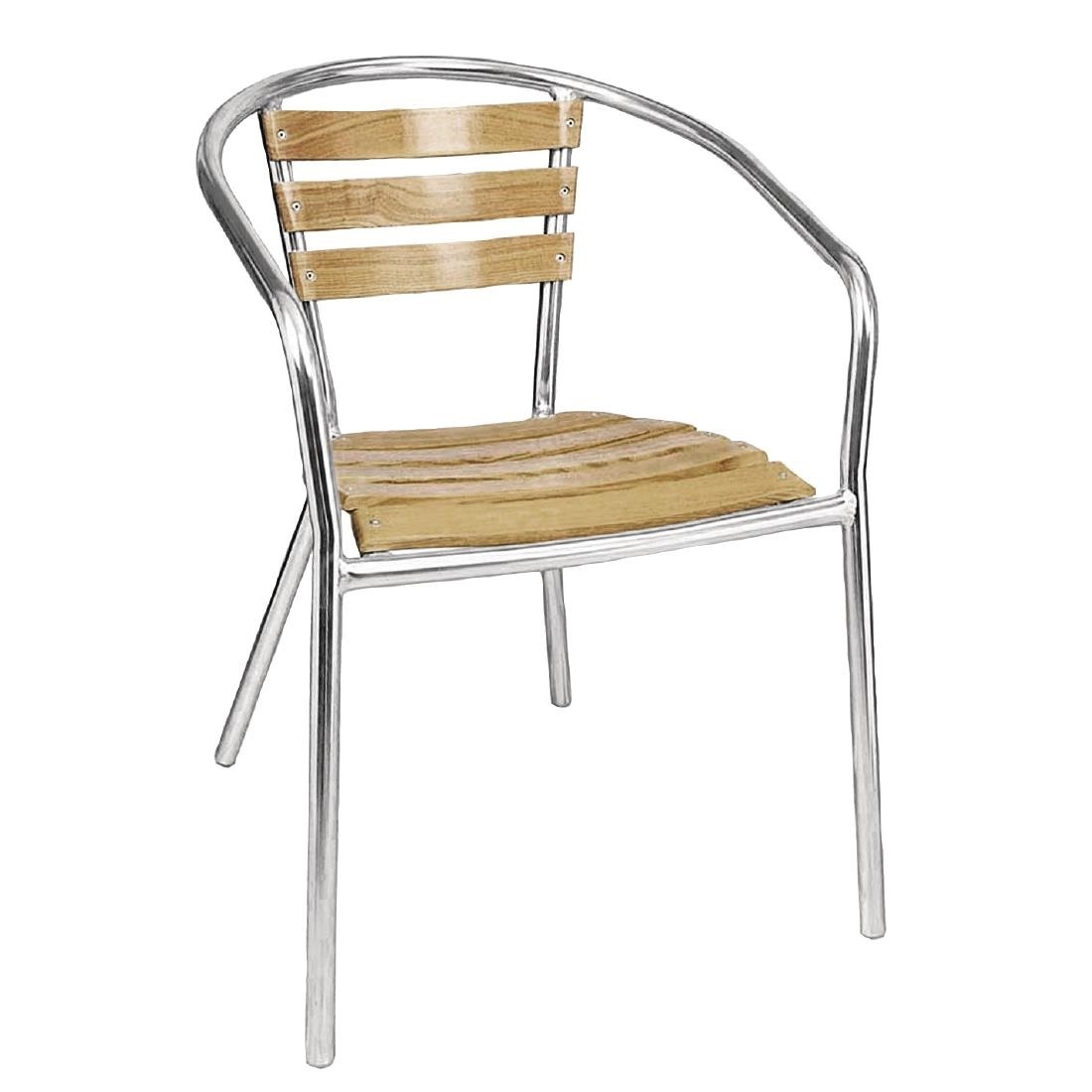 Stapelbare stoel - Alumunium - Zitting Essenhout - 4 Stuks