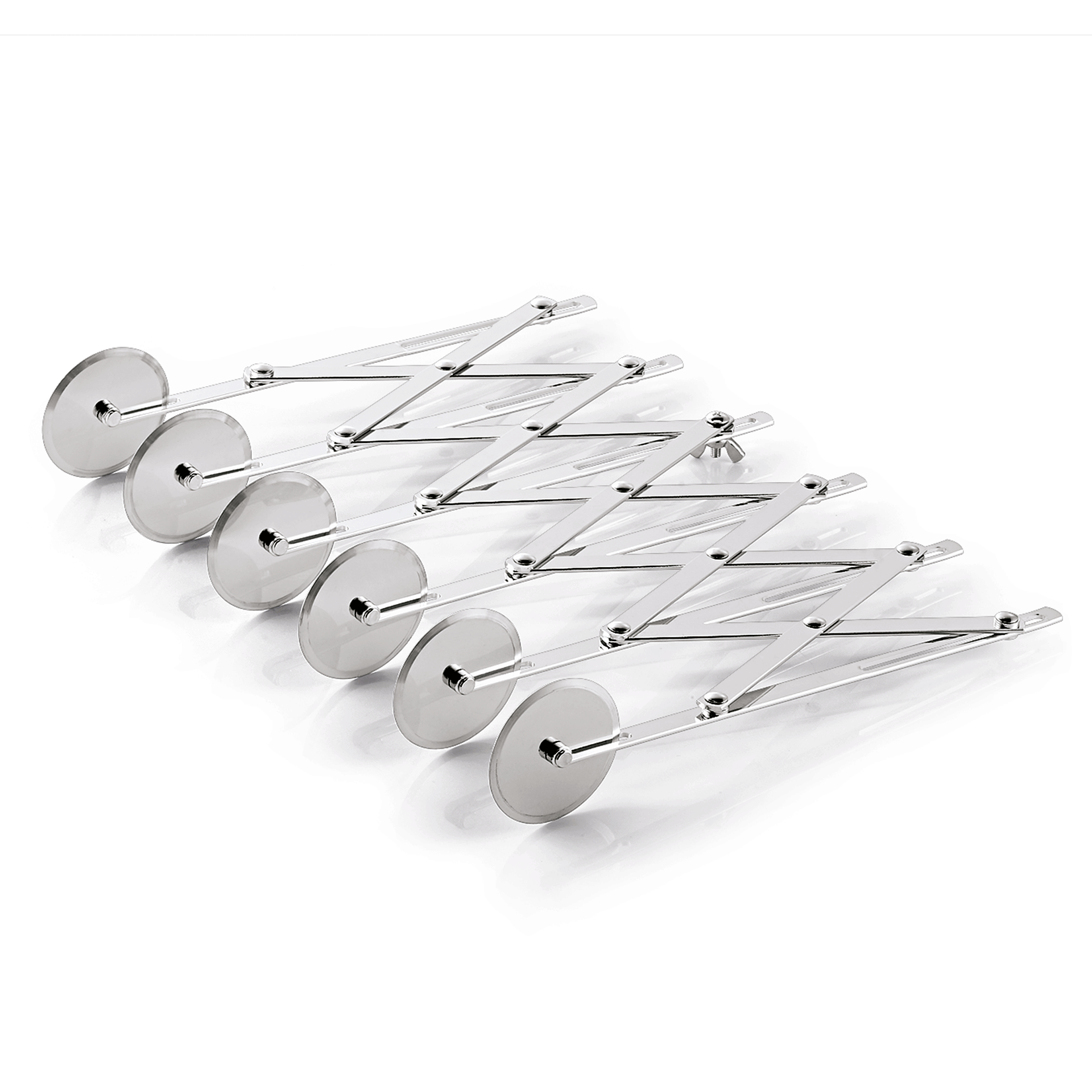 Coupe-pâte, 6 roulettes, Ø 5 cm, 24 cm, avec largeur de coupe maximale réglable de 12 cm, acier inoxydable