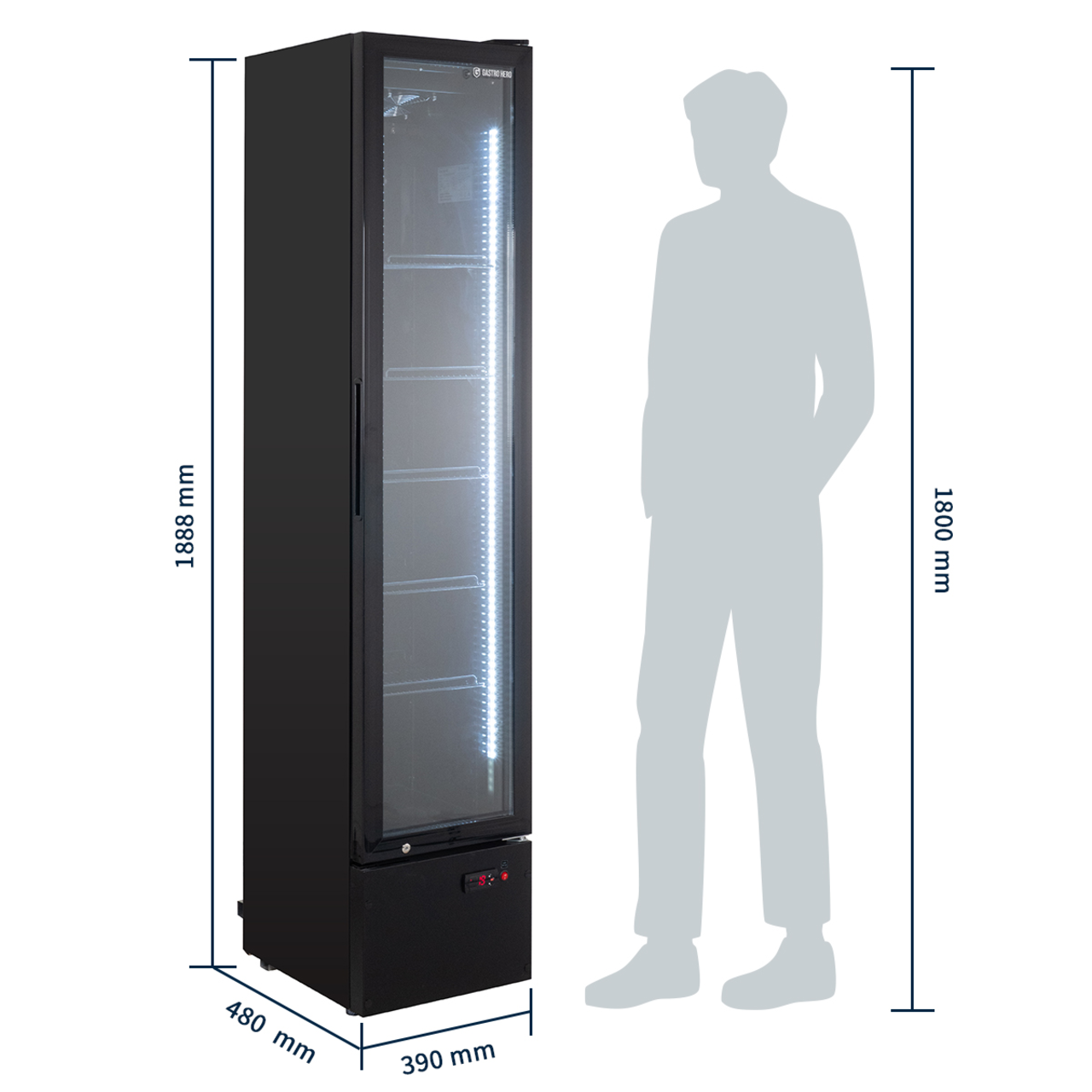 Getränkekühlschrank GKS-160 Slim, 160 Liter Kühlraumvolumen, Innenbeleuchtung, schwarz