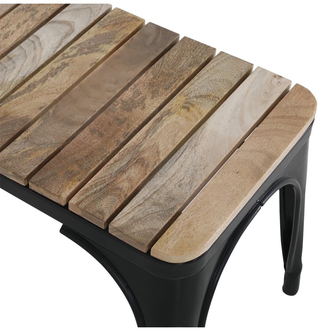 Banc d'intérieur à lattes en bois de manguier et cadre noir Bolero Bistro 850 mm (lot de 2)