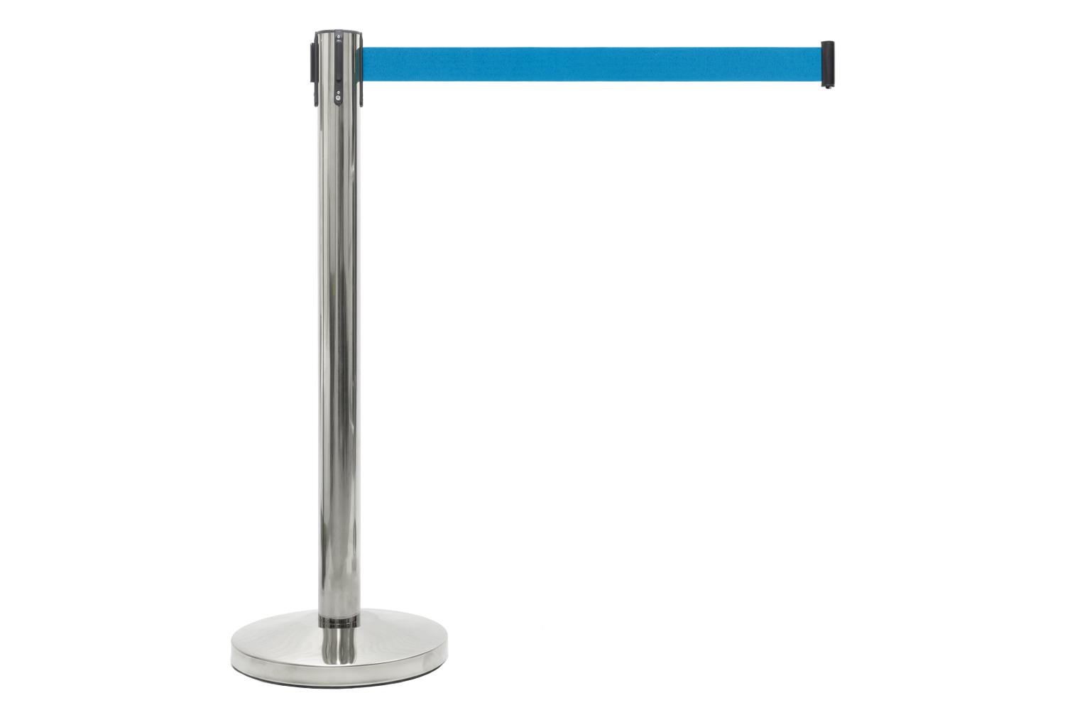Chrom Absperrpfosten mit Zugband Blau