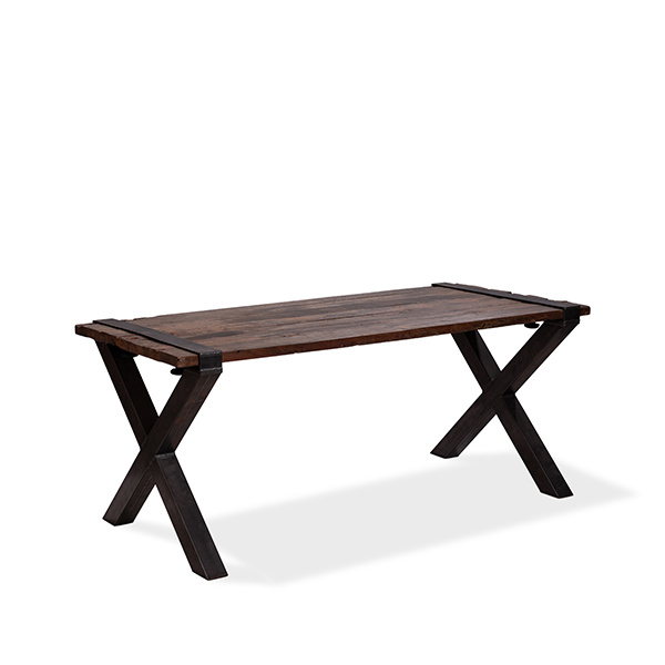 Old Dutch Table avec plateau en bois de grange, version basse, pieds en X, 220x80x76 cm (BxTxH), 30220LX