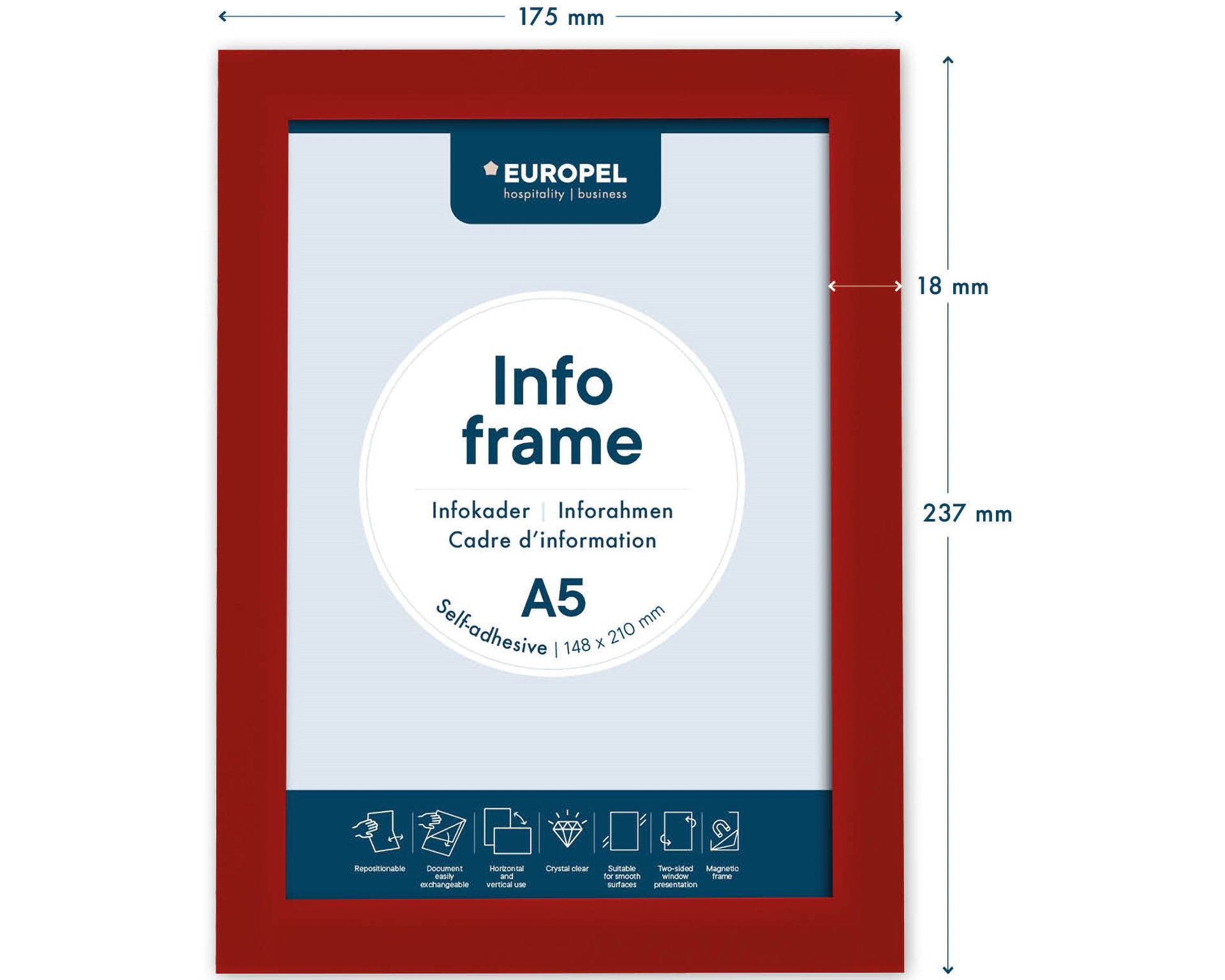 Inforahmen A5 - Selbstklebend - Rahmen rot - 2 Stück