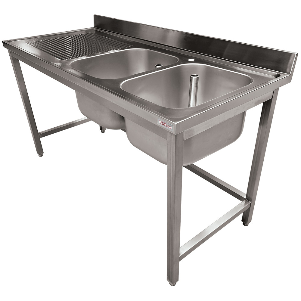 Plonge inox ECO 2 cuves égouttoir gauche, sans tablette inférieure