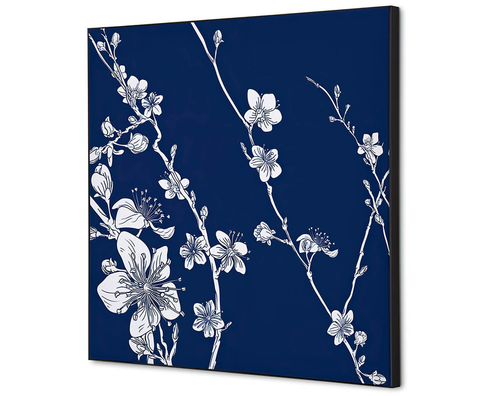 Wanddecoratie Japanse bloesem blauw - 400x400mm