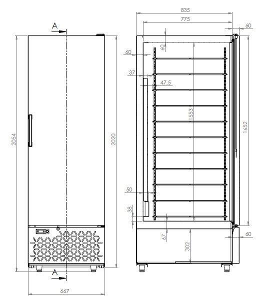 Tiefkühlschrank für Speiseeis | 66x5 Liter Eisbehälter | 667x895x(h)2020mm