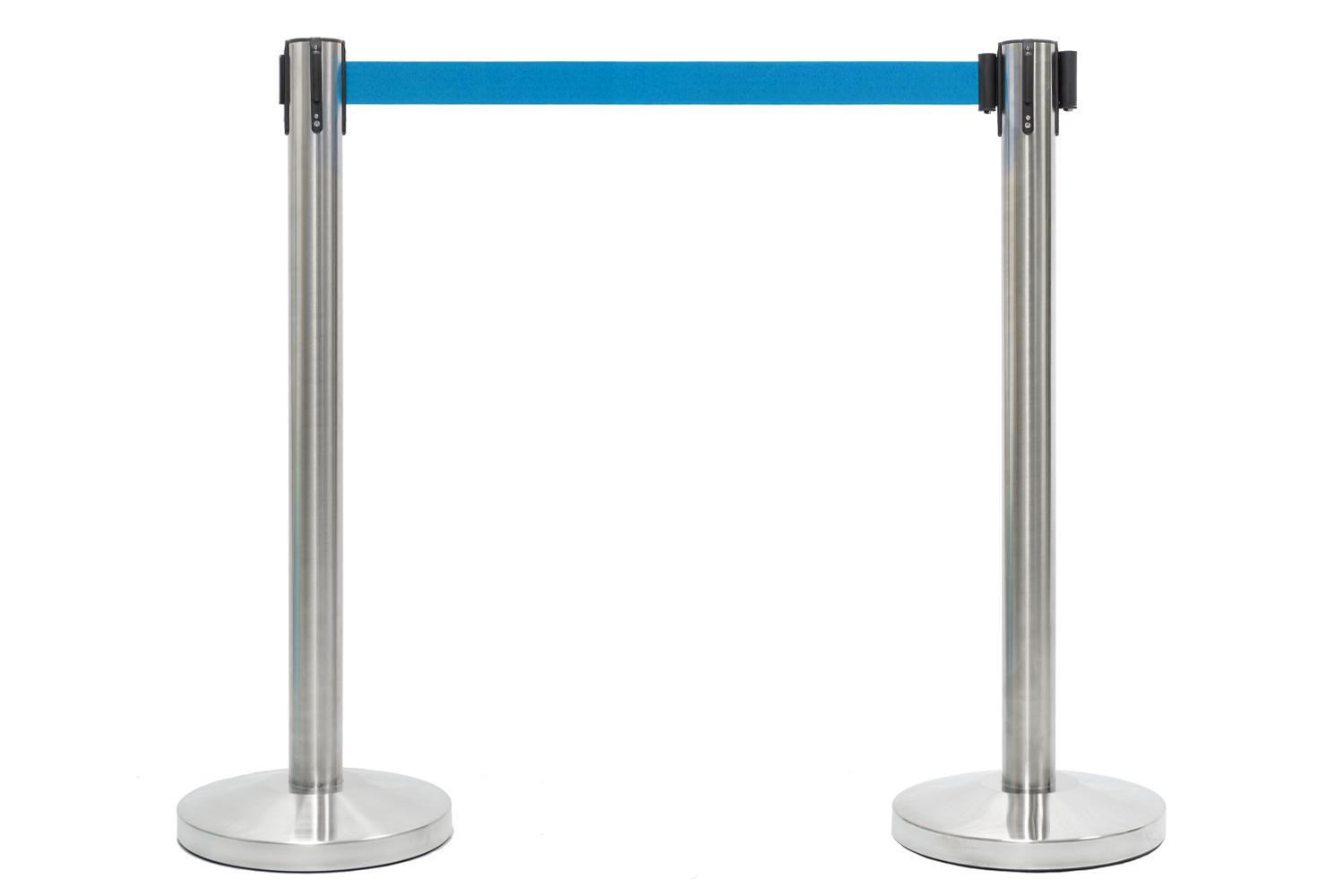 Chrom Absperrpfosten mit Zugband Blau