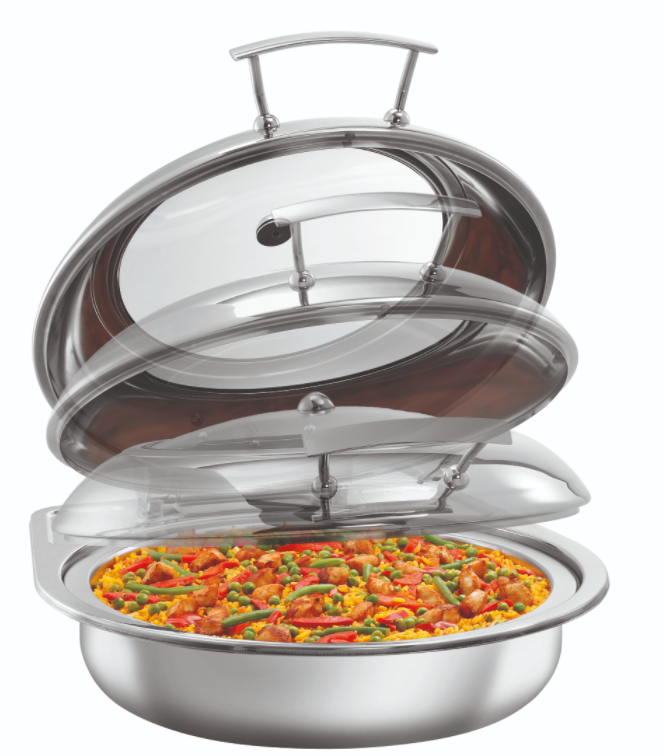 Chafing Dish 6,2 Liter flexibel | Rundes Modell mit Sichtfenster | 435x472x (H) 185mm