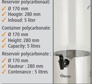 Getränke-Dispenser | 5 Liter | Kaltgetränke |220x330x(h)520mm