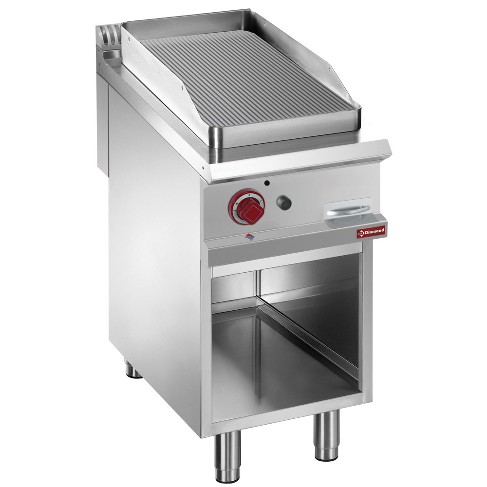 Bakplaat op gas met geribde plaat, module 1/2, op open kast - 400x900x(h)850/920mm