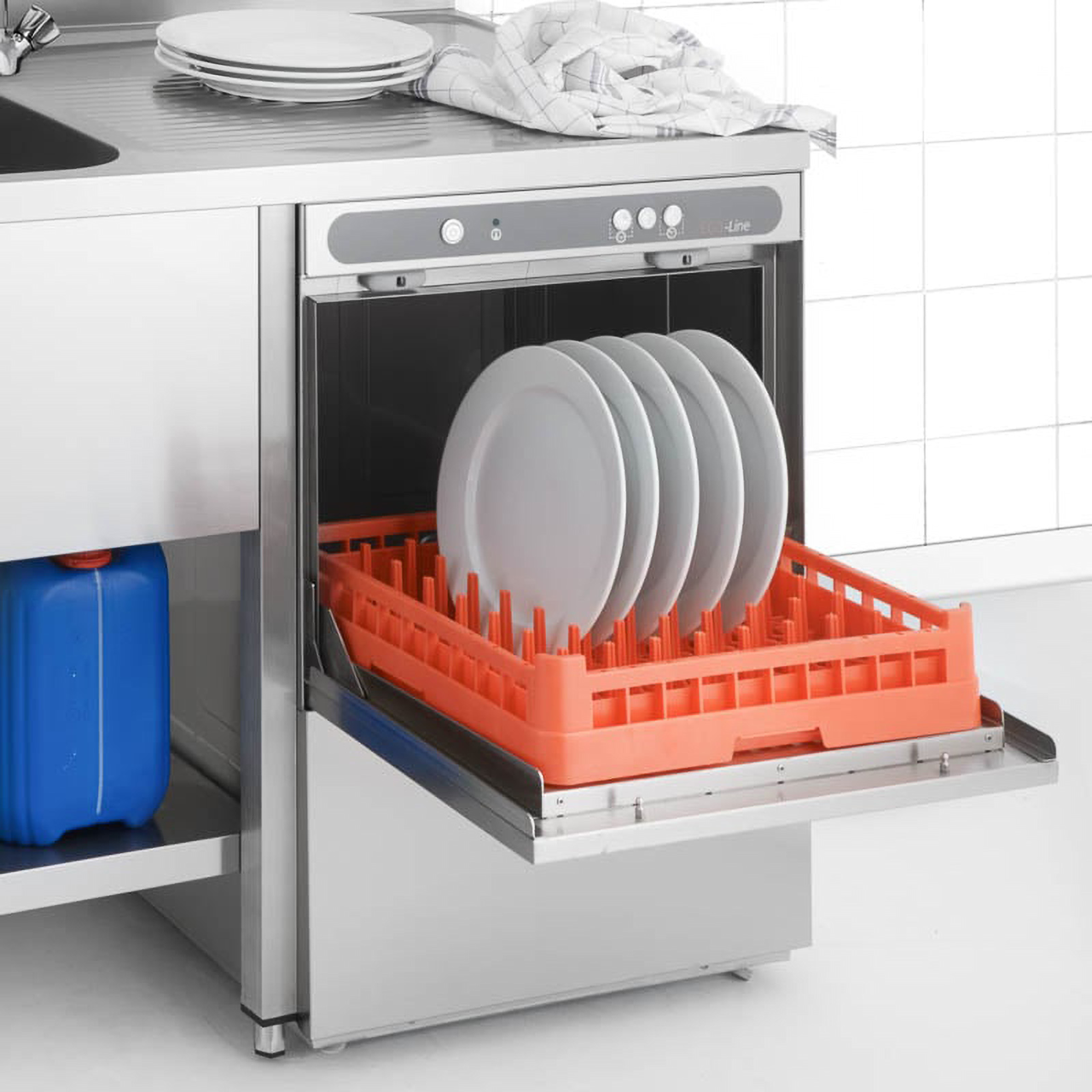 Lave-vaisselle ECO panier 50x50 cm, avec doseur de détergent & de produit de rinçage, avec pompe de vidange & adoucisseur, Fabriqué en Europe, 400 V