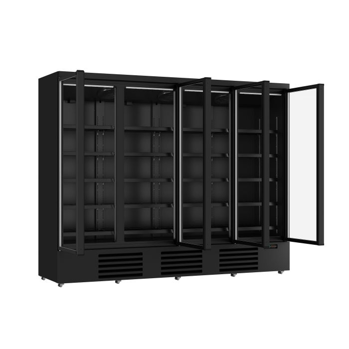 Wandkühlregal Schwarz - 4 Glastüren - 2508X710X(H)1997mm