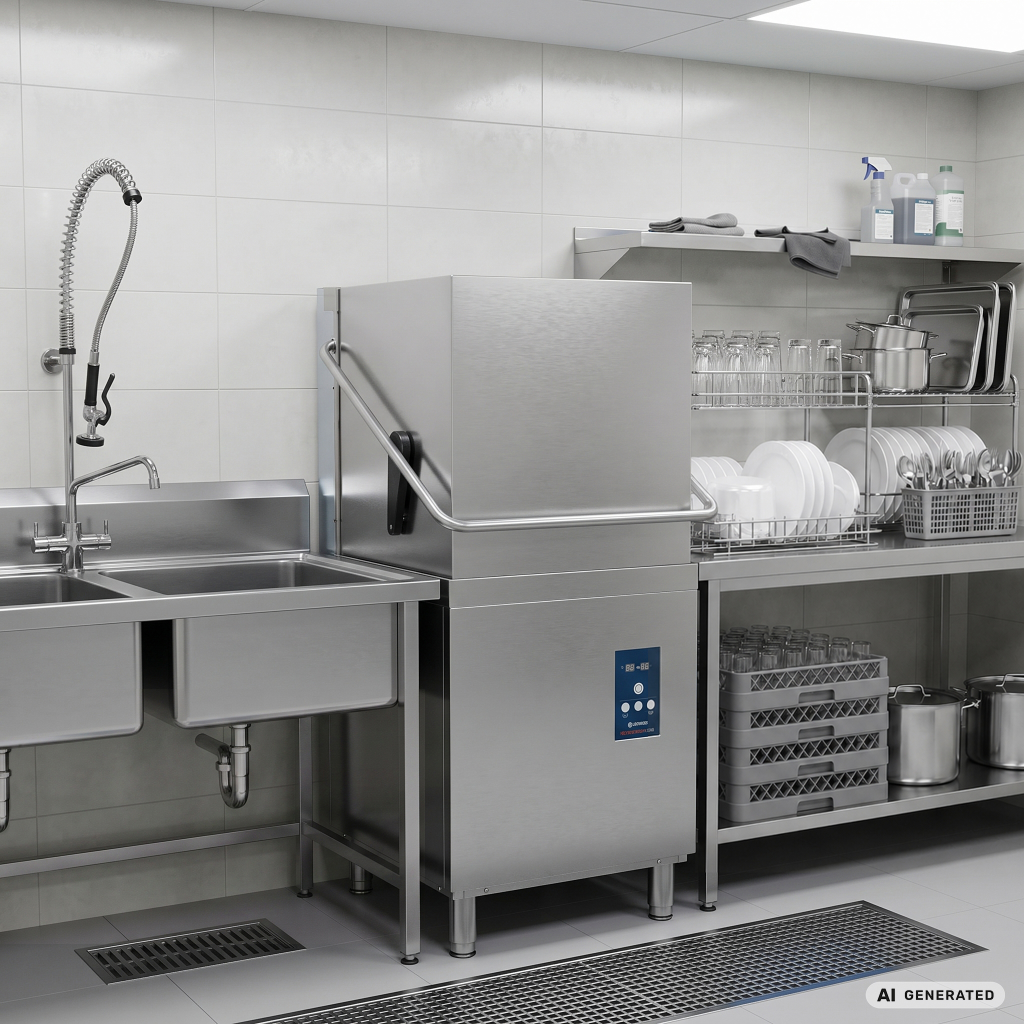 Kapvaatwasser ECO 54 SLE 50x50 cm korfmaat, met reiniger- en glansmiddeldoseerder, met afvoerpomp en waterontharder, Gemaakt in Europa, 400 Volt