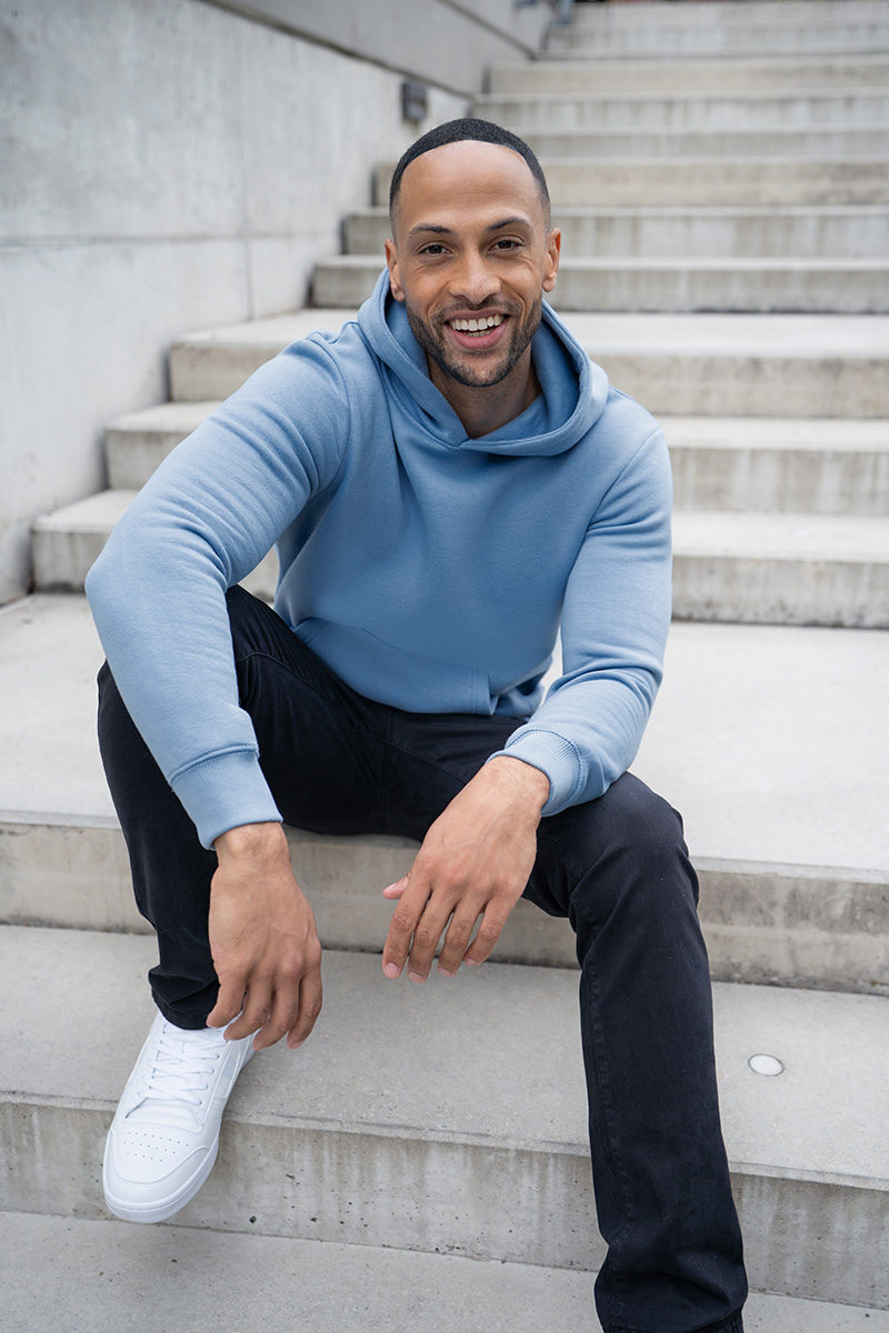 Herren Workwear Sweat Hoodie Soft-Face, aus nachhaltigem Material - Eisblau - L