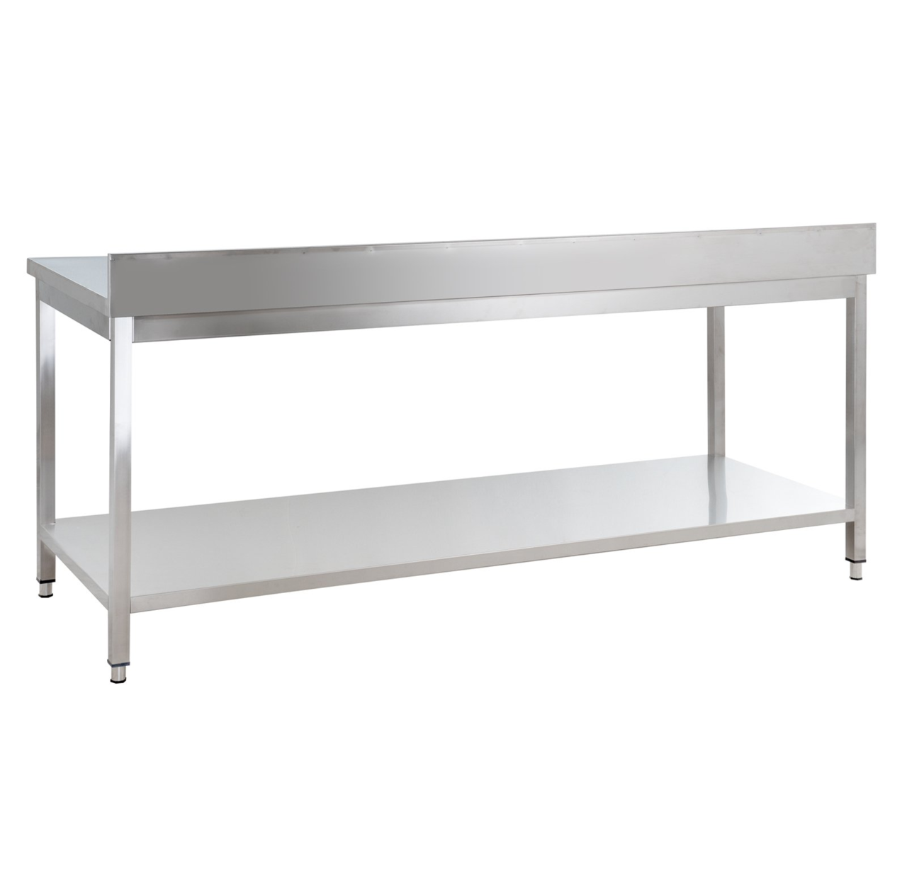 Table de travail en inox Basic 20x7 avec étagère inférieure et dosseret, à monter soi-même
