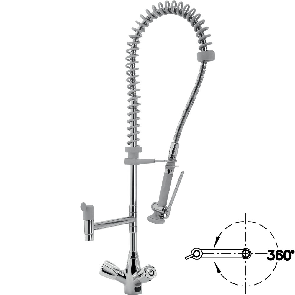 Sproeier RVS en kraan met mengkraangroep "Heavy-Duty" (uitgang MONO)